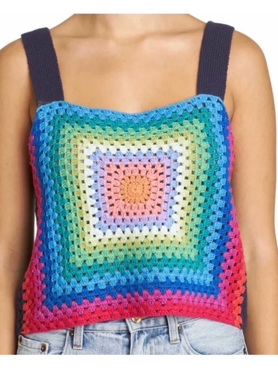 pistola Tops - PISTOLA VIVIENNE CROCHET SWEATER TANK IN NAVY RAINBOW